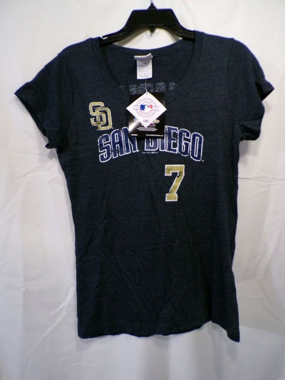 Majestic Women's San Diego Padres #7 Navy V-Neck T-Shirt L